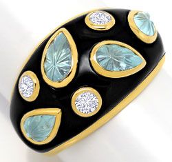 Foto 1 - Cartier Brillanten-Ring, gravierte Aquamarine, Gelbgold, R5706