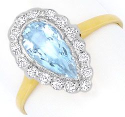 Foto 1 - Platin-Gold-Diamanten-Ring Aquamarin Tropfen, Millgriff, S4289