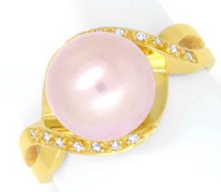 Foto 1 - Diamant-Ring, feinste Rosa Südseeperle, 18K Gold, S4731