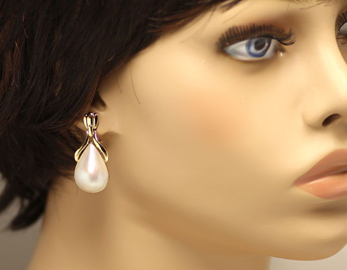Foto 2 - Gelbgold-Ohrringe mit riesigen Mabe Perlen Tropfen, 14K, S9561